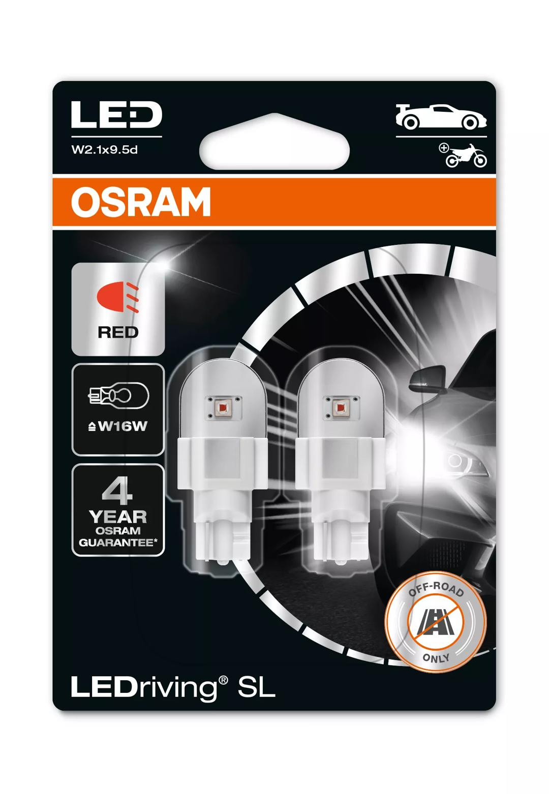 Bec Osram LEDriving SL W16W Rosu | 12V – 2W – W2.1×9.5d – Set 2 buc (Off-Road)