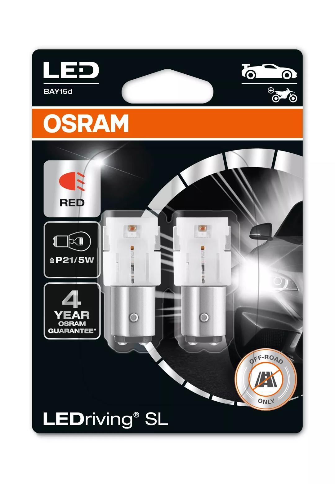 Bec Osram LEDriving SL P21/5W Rosu | 12V – BAY15d – Set 2 buc (Off-Road)